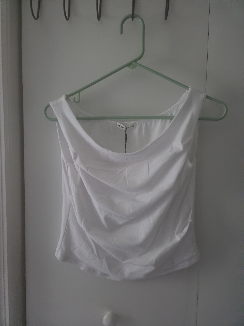Active USA White Draped Cowl Neck Camisole Tank